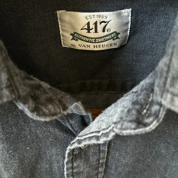 Vintage Van Heusen 417 dark Denim Button Up Shirt Men's 18 34/35 Made in USA - Picture 6 of 8